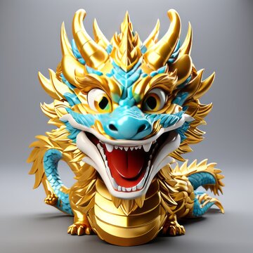 chinese dragon statue 3d chinese happy gold dragon with happy face