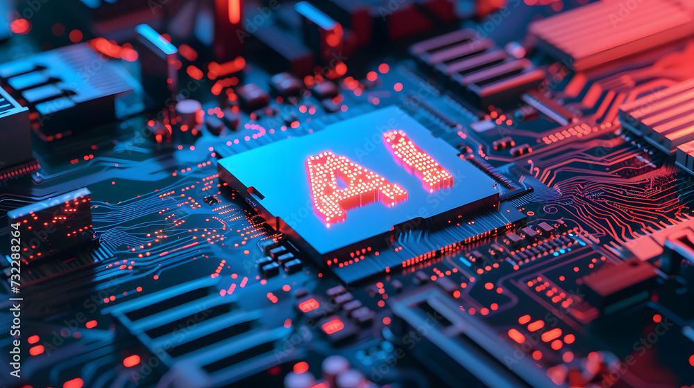 Aufkleber glowing ai artificial intelligence technology chipset cpu on circuit board. electronic and technolog