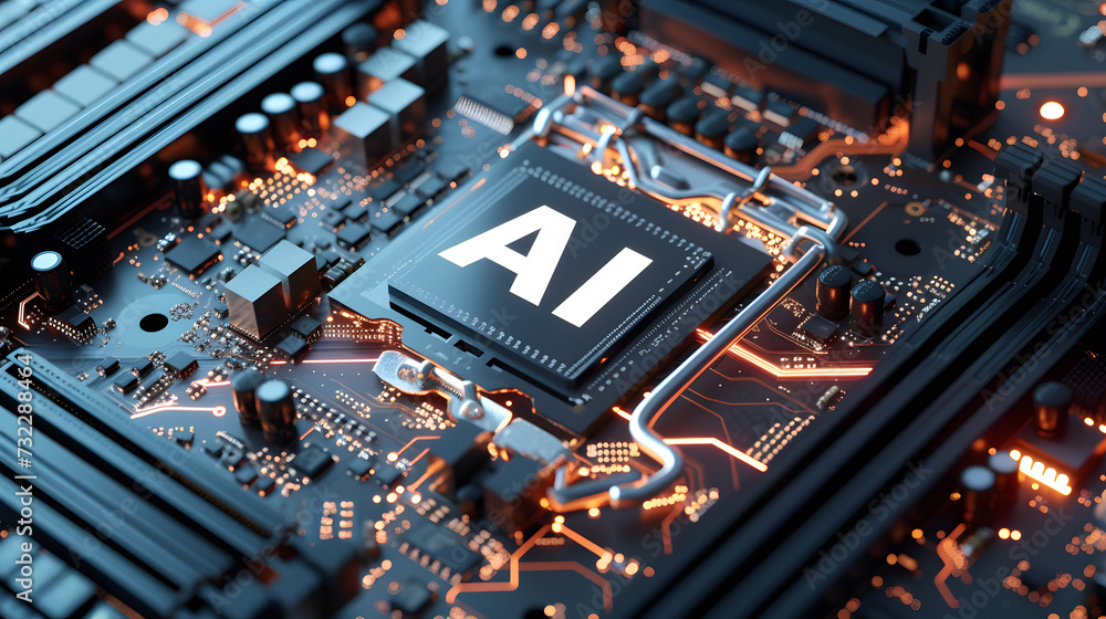 Aufkleber glowing ai artificial intelligence technology chipset cpu on circuit board. electronic and technolog