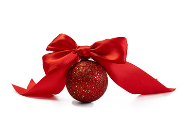 Red Christmas decoration bauble with ribbon bow