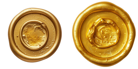 Gold Wax Seal Set Isolated on Transparent or White Background, PNG - obrazy, fototapety, plakaty