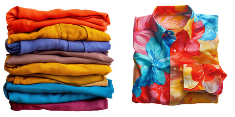 Colorful Folded Shirt Set Isolated on Transparent or White Background, PNG