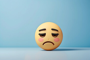 Sad emoji face on light blue background, 3D and High-quality render concept