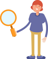 Woman Character Holding Magnifier
