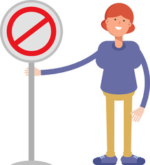 Woman Character and Prohibition Signage
