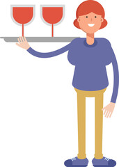 Woman Character Serving Wine Illustration

