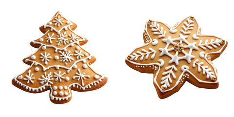 Fototapeta na wymiar Christmas Gingerbread Cookie Set Isolated on Transparent or White Background, PNG