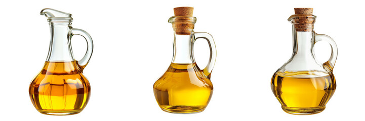 Glass Jugs of Cooking Oil Set Isolated on Transparent or White Background, PNG