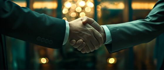 strong handshake of two men in business suits, business concept
 - obrazy, fototapety, plakaty