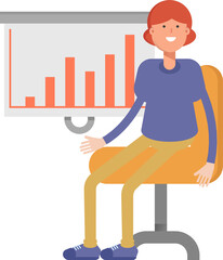 Woman Character Presenting Bar Chart
