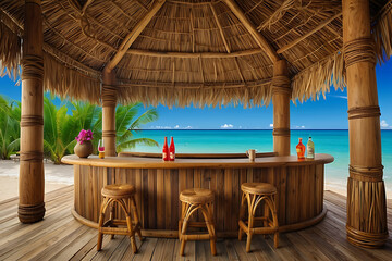 Fototapeta premium A Tiki bar set against a lush tropical backdrop