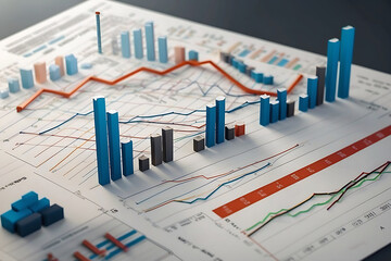 Visual representation of business data graphs, financial growth charts, and informative graphic reports