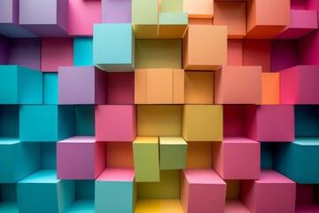Colored cubes, colorful blend in distinct large square blocks, 3d wallpaper or background