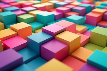 Colored cubes, colorful blend in distinct large square blocks, 3d wallpaper or background