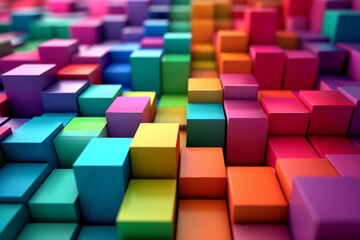 Colored cubes, colorful blend in distinct large square blocks, 3d wallpaper or background