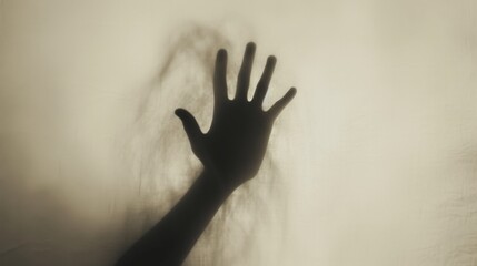 Hand silhouette on bright background. Blurred human hand shape out of focus