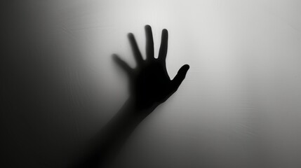 Hand silhouette on grey background. Blurred human hand shape out of focus - obrazy, fototapety, plakaty