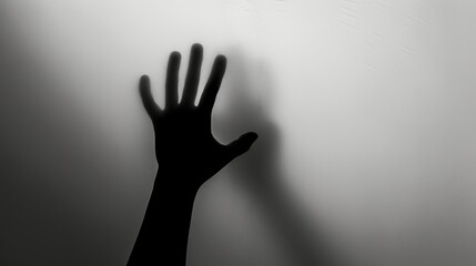 Hand silhouette on grey background. Blurred human hand shape out of focus