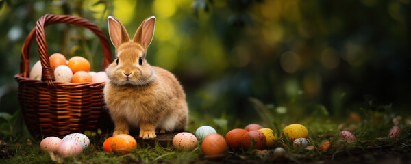 Fototapeta na wymiar Bunny Easter basket with Eggs