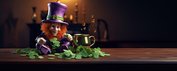 Fototapeta na wymiar St. Patrick's Day Leprechaun with Irish Symbols