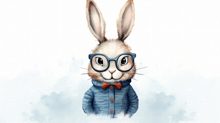 A cartoon bunny wearing glasses