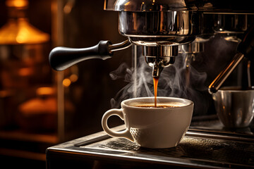 A Symphony of Freshness: The Majestic Dance of Espresso Pouring into a Pristine White Cup