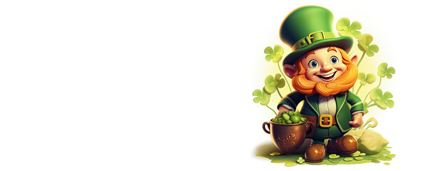 Fototapeta premium St. Patrick's Day Leprechaun with a Pot of Gold and Shamrock