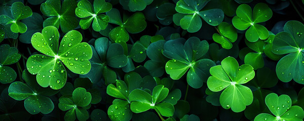 Raindrop-covered Irish luck clovers