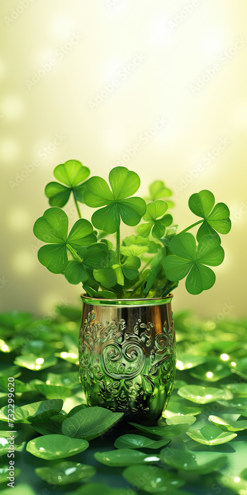 Sticker Lucky Clover Growing in a Shamrock Vase