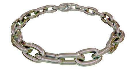 Obraz premium Endless Potential: Simple 3D circle of metallic chains, rendered with dynamic angle and transparent background for limitless design options.