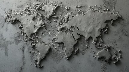 World map made of concrete. All continents of the stone world