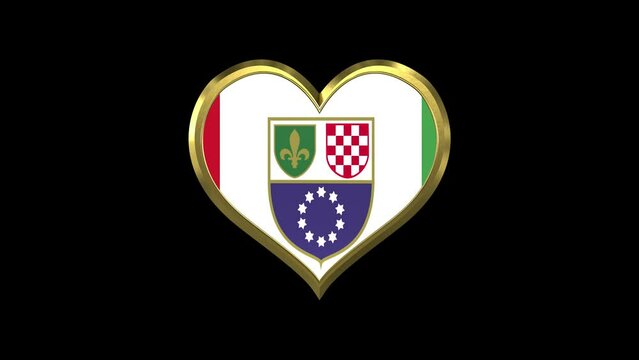 Bosnia and Herze govina Federation of Flag In Golden Heart Shape With Alpha Matte. Seamless Loop