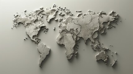 World map made of concrete. All continents of the stone world