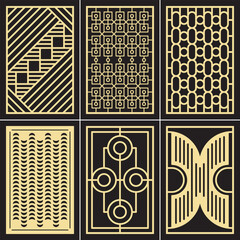 Set of abstract patterns, geometric shapes. Decorative panel for laser cutting. Template for cutting plywood, wood, paper, cardboard and metal.