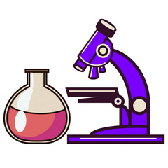 biological microscope with a flask illustration on a white background hand-drawn close-up