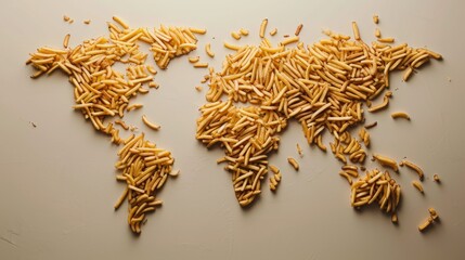 World map made of french fries. All continents of the fast food world