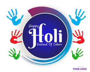 colorful happy holi hindu festival celebration greeting with hand prints vector