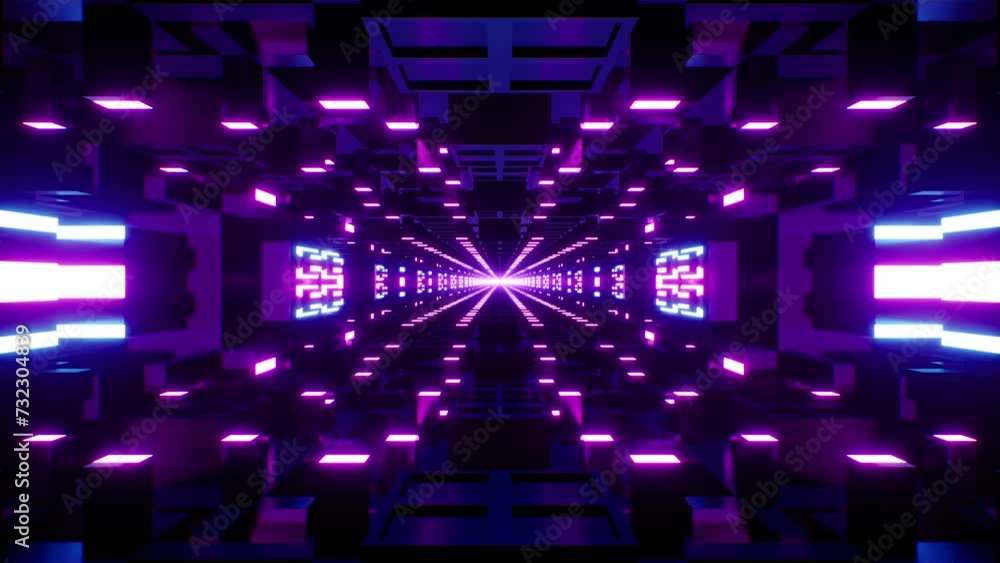 Wall mural Glow neon lights blocks tunnel vj loop