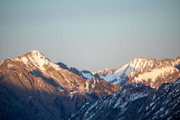 Mountains in the Pyrenees from the Grandvalira ski resort in Andorra - obrazy, fototapety, plakaty