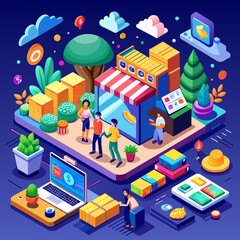 Obraz premium eCommerce online marketplace bustling with activity, showcasing a variety of products and services, Generative AI