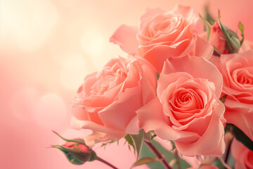 Soft Pink Roses in Radiant Light, Romantic Floral Beauty