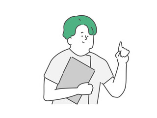 ファイルを持ちながら指差しをする男性看護師