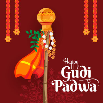 traditional hindu new year festival gudi padwa celebration greeting background vector