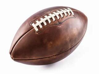 Leather American football ball on white background