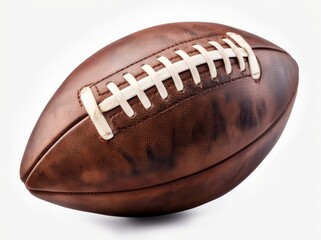 Leather American football ball on white background