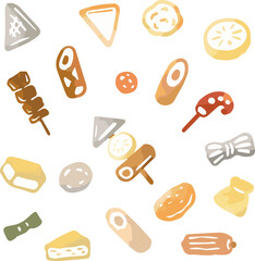 冬　おでん　鍋　煮物　水彩　手描き　アイコン　イラスト素材セット