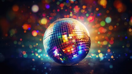 Obraz premium Disco ball close-up. Luminous reflective ball for entertainment, sparkling effect. A nightclub or a party.