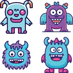 Fotobehang Playful Monster Icons in Minimalist Neon Style © Angs