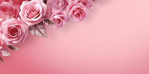 Beautiful pink and white roses on a pink background for Valentine's Day concept  
