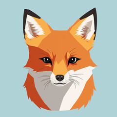 illustration of a fox face, flat design, geometric art